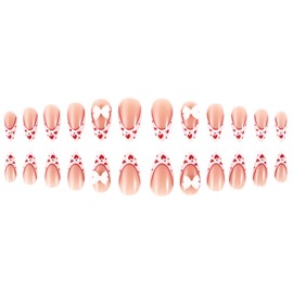TUZANDW Valentine's Day Press on Nails Almond Medium White French Tip Fake Nails with Red Heart Designs Full Cover Glue on Nails Press ons Valentines False Nails Glossy Stick on Nails for Women Girls 24 Pcs
