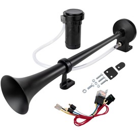 AOLIHAN 12V Train Horns for Truck,Black Single Trumpet Air Horn with Compressor for Motorcycle,150dB Waterproof Car Horn Super Loud