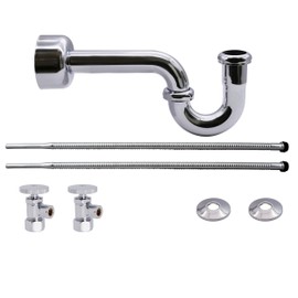 Westbrass D1538L-26 Pedestal Sink Lavatory Supply Line Kit with P-Trap and Round Handle Angle Stops, Polished Chrome