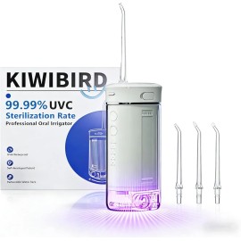 KIWIBIRD Travel Cordless Water Flosser Ultra-Portable 230mL IPX8 Waterproof UVC Light 4 Nozzles 3 Modes USB-C Chargingcolor: Grey