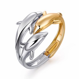 LILIE&WHITE Women's Elegant Gold and Silver Dolphin Design Bangle Bracelet, Nickel Free and Hypoallergenic, Tarnish Resistant and Durable, Jewellery for Special Occasions and Daily Wear, Brass