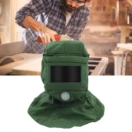 Sand Blasting Hood , Canvas Shawl Sandblasting Mask Anti Dust Wind Sandblasting Tool Mask, Cut Scratch Heat Resistant Neck Protector, Green