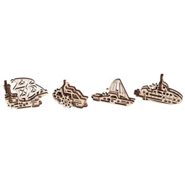 UGEARS UTG0023 70035 U-Fidgets Ships Puzzle Piece Set with 4 Models, Anti-Stress 3D Puzzle Self-Assembly Kit, 4 Mini Miniature Models, Mechanical Models, Plywood Construction Kit