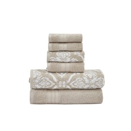 Modern Threads Amaris 6-Piece Reversible Yarn Dyed Jacquard Towel Set - Bath Towels, Hand Towels, & Washcloths - Super Absorbent & Quick Dry - 100% Combed Cotton, Khaki