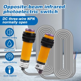 DEWIN Photoelectric Sensor Switch, Pack of 2 Infrared Photoelectric Sensor Proximity Switch 3-Core NPN Normally Open Distance 5m DC 6V-36V