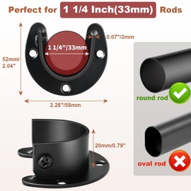 Closet Rod Bracket, Closet Rod Holders, 8 Pack Stainless Steel Closet Pole Socket Heavy Duty Closet Rod Support U Shaped Curtain Rod Holder for 1-1/4 Inch Diameter Rods, Black