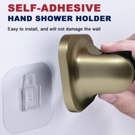 BSTIIU Hand Held Shower Head Holder, Adhesive Showerhead Bracket, Angle Adjustable Shower Wand Holder Wall Mounted, Brushed Gold