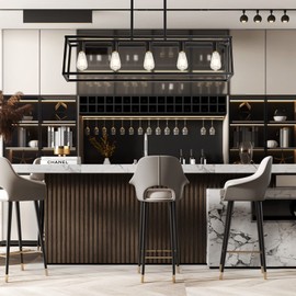 XILICON Kitchen Island Lighting Farmhouse Chandeliers Black 5 Light Modern Dining Room Lighting Fixtures Hanging, Kitchen Island Cage Linear Pendant Lights Ceiling Light