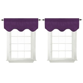 Turquoize Blackout Curtains Scalloped Valances Short Curtain Panels for Kitchen(52" x 18" inches, Plum Purple, 2-Packs)