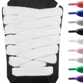 UamGlsob 15MM Cotton Fat Shoe Laces for Sneakers, 5/8" Wide Flat Thick Chunky Jumbo Athletic Shoelaces Replacement Strings (White, 45"/115cm)