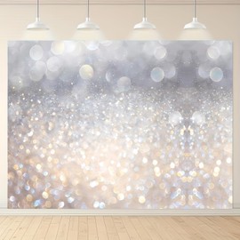 Fanghui Silver White Bokeh Photo Backdrop 7*5ft Golden Silver White Spots Sparkle (Will Not Glow) Background for Photoshoot Polyester Birthday Baby Shower Wedding Newborn Portrait Photo Studio Props