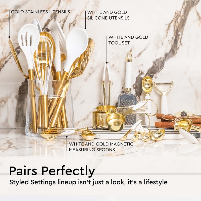 White and Gold Measuring Cups and Spoons Set – 8-Piece