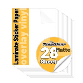 TECKWRAP Self Adhesive Laminating Sheets Clear Sticker Paper for Inkjet Printer Clear Overlay Vinyl Photo Paper for Printable Vinyl Lamination Sheets 8.26" x 11.69" A4 Size 28 sheets/Pack, Matte