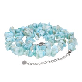 Lebensquelle Plus Larimar Chip Chain 45 + 5 cm Long High-Quality Gemstone Necklace with Clasp, Stainless Steel, Larimar