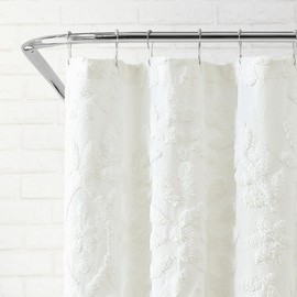Peri Home 100% Cotton Fabric Shower Curtain for Bathroom, 72 x 72 inches, White Chenille Laurel