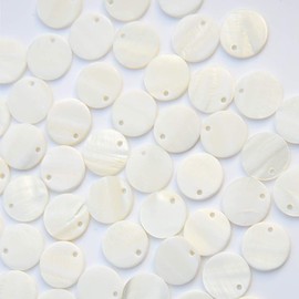 Shell Beads, DyAi 100pcs 15mm Flat Round Mother of Pearl Coin Beads Charms for Jewelry Making (White)