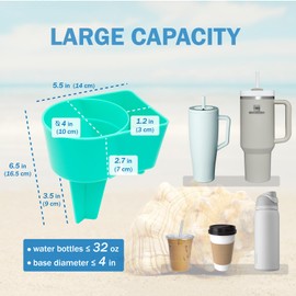 YISARSH Beach Cup Holder with Large Capacity, Stable Sand Drink CupHolders for Phones and Small Items, Beach Trips Must Haves, Pack of 6, Purple Green Yellow Orange Teal Blue