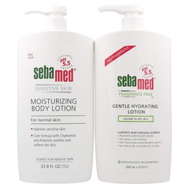 SEBAMED Moisturizing Body Lotion with Pump for Sensitive Skin (1 Liter) and Fragrance Free Gentle Hydrating Lotion for Normal to Dry Skin (1 Liter) Value Pack