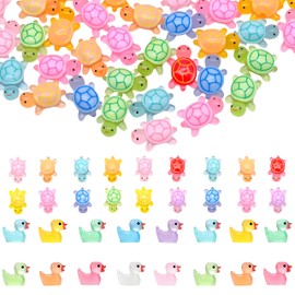100pcs Resin Mini Luminous Turtles with 20pcs Tiny Ducks Mini Resin Animals Multicoloured Tiny Sea Turtle Small Ducks Glow in The Dark for Pot Garden Fish Tank Aquarium Dollhouse Decor