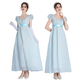 CR ROLECOS Regency Dresses for Women Puff Sleeves Empire Waist Regency Dress Victorian Daphne Tea Party Gown Azure Blue M