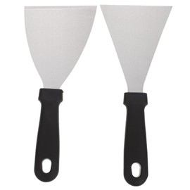 STOBAZA 2Pcs Stainless Steel Cooking Spatula with Plastic Handles Multi Function Kitchen Tools for Steak Teppanyaki BBQ and More