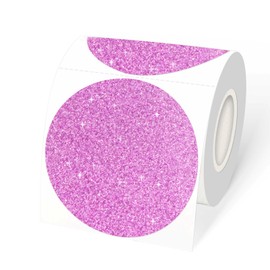 YEGAWEN 3" Holographic Thermal Label Stickers, Round Direct Thermal Label Stickers, Glitter Thermal Printer Sticker Labels for Gift Wrapping, Self-Adhesive Custom Logo Design- Glitter Pink
