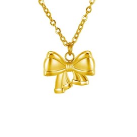 KKJOY Cute Small Tiny Bow Necklace Stainless Steel Gold Plated Dainty Ribbon Bow Tie Pendant Necklace Butterfly Bowknot Jewelry for Women Charming Ladies (Style 4)