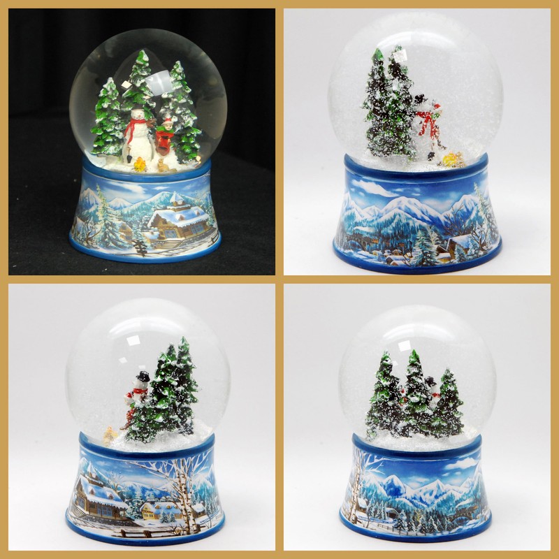 Snow Globe Snowman Standing Child on Sleigh Base Winter Landscape