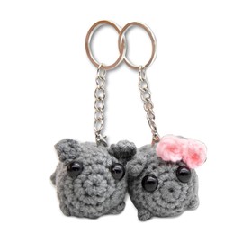 hokojix Handmade Crocheted Sad Hamster Plush Keyring Holder Keychain Charm Accessory Couples Presents Decorative Box