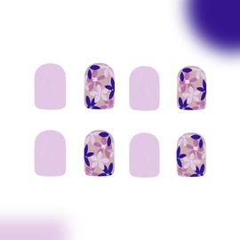 Light Purple Press on Nails Short Square Fake Nails Glitter Flowers Acrylic Nails Spring Glossy False Nails Cute Nails Press ons Purple Full Cover Stick on Nails for Women Glue on Nails 24 Pcs