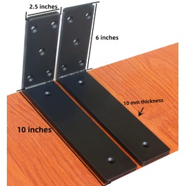 3 Pack L10 x H 6" x W 2.5" 10mm Thick Countertop Support Brackets, Heavy Duty Countertop Hidden Bracket L Shelf Bracket Metal Corbels for Countertops Frosted Black