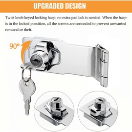 ZiYuya Padlock Hasp Right Angle 90 Degrees Safety Hasp Lock Door Hinge Lock Gate Latch with Keys Lock Buckle Hinges Hasp Lockable 3 Inch