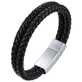 ChainsHouse Leather Bracelets for Women and Men - Rope Bangles, Cord Wristbands, Cuffs, Surfer, Woven, Braided Styles - Boyfriend, Dad Gift - Black