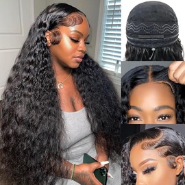 allboom Hidden Strap Deep Wave 5x5 Hd Lace Closure Wigs Human Hair Invisible Strap Glueless Wigs Human Hair Pre Plucked Pre Cut Bleached Konts 5x5 Deep Curly Closure Wigs with Drawstring 30 inch