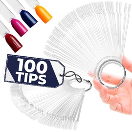 100 Pcs Clear Nail Swatch Sticks - Smooth, Transparent Acrylic Color Swatches for Gel Polish with Metal Rings for Practicing Art and True Color Display - Easy to Organize and Paint On, Nail Forms
