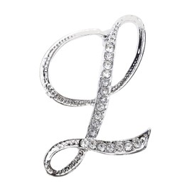 PPhtony 26 Letter Brooch Pins Small Silver Metal Rhinestone Crystal Initial A~Z Alphabet Brooch Lapel Pins for Men Women Girls Boys Birthday Christmas Wedding Gift (L)
