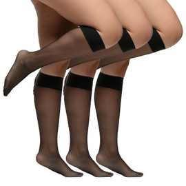 LIEMI Pompea Knee Socks Comfort Size 20 Denier One Size with 2 to 6 Pairs, Black-6 Pairs