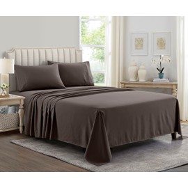 Yamel Home - Full Size Bed Sheet Set - Luxurious Feeling - 2000 - Breathable & Cooling Sheets- Deep Pockets fit up to 16'' - Wrinkle Free - Supreme Collection - Brown, Full