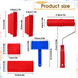 Wood Grain Tool Set Fake Grain Roller Painting Tool 6pcs 7" Wood Graining Tool with Handle DIY Rubber Wood Pattern Painting Roller for Wall Room Art Decoration