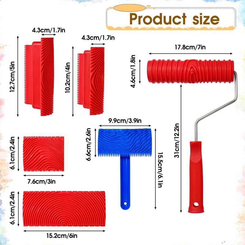 Wood Grain Tool Set Fake Grain Roller Painting Tool 6pcs