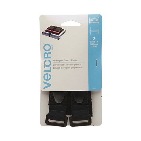 VELCRO Brand All-Purpose Elastic Straps | Strong & Reusable | Perfect for Fastening Wires & Organizing Cords | Black, 27in x 1in | 2 Count