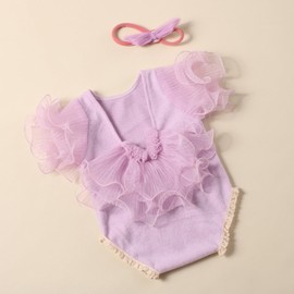 Zeroest Newborn Photoshoot Props Girl Photography Outfits Infant Baby Girls Photo Lace Romper with Headband (Violet)