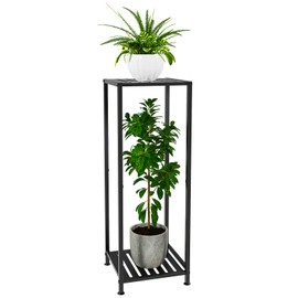 ZHAZHADI Plant Stand 2 Tier Tall Indoor, 32” Metal Corner Plant Stands for Outdoor Multiple Plants, Tiered Flower Pot Pedestal Display Holder Planter Rack Shelf for Living Room Patio Garden, Black