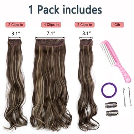 Clip in Hair Extensions Balayage Darkest Brown to Natural Blonde Hair Extensions 3 PCS Set 20" 180g Wavy Invisible Adjustable Full Head Not Heavy But Easy To Use Full Head Hidden Crown Hair Extensions