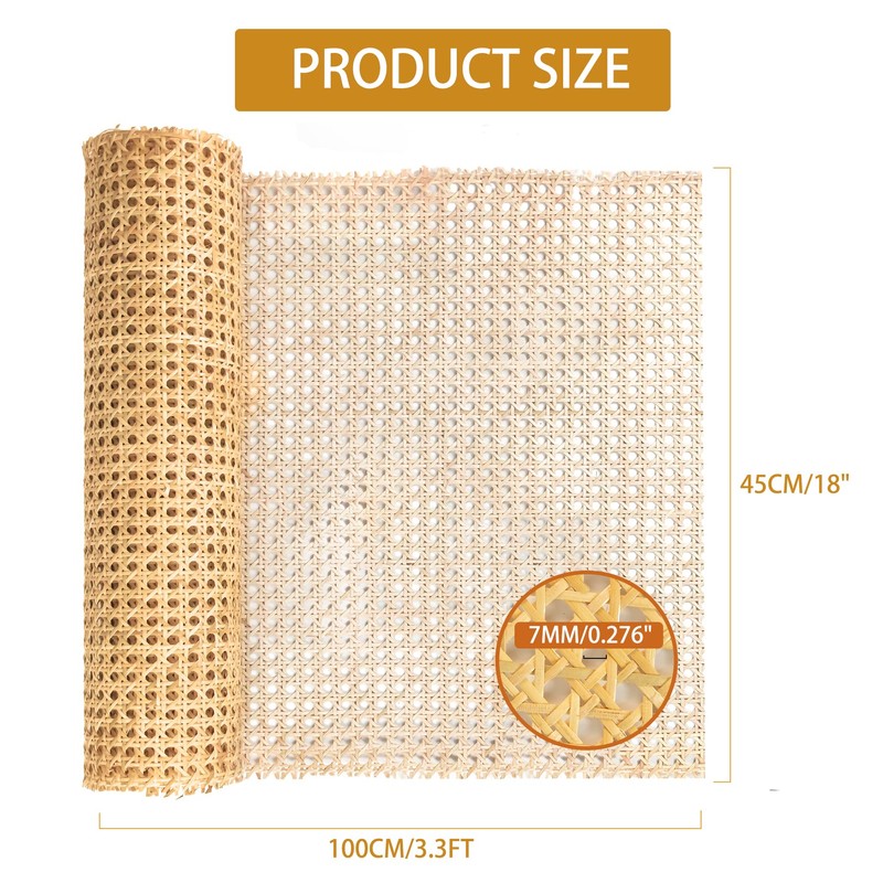 18" Width Cane Webbing Rattan Webbing 3.3Ft Natural Rattan Caning