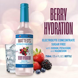 Matteo's Sugar-Free Hydration Concentrate - Electrolyte Drink for Quick Rehydration & Endurance, Ideal for Workouts, Heat & Sun, Delicious with Vitamins & Nutrients, Berry Flavor, 25.4 Fl Oz 1-Pack