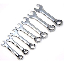 Professional Quality 7 Piece Fully Polished Chrome Vanadium Imperial / AF Stubby Spanner Wrench Tool Set of 2