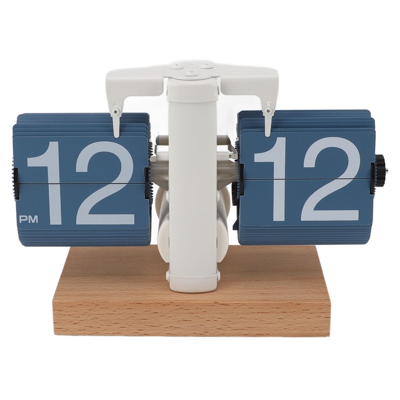 Flip Desk Clock Auto Mechanical Flip 12H AM PM Wood