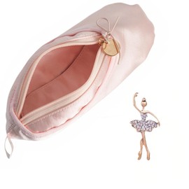 CXYANG Pink Ballet Dance Shoe makeup Bag Recital Gifts for Girls Women, Ballerina Slipper Pouch Dancer Stuff (Brooch B)