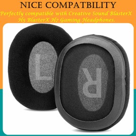 TaiZiChangQin Velour Ear Pads Ear Pads Microphone Foam Replacement Kit Compatible with Creative Sound BlasterX H5 BlasterX H7 Gaming Headphones (Upgrade Ear Pads, Black)
